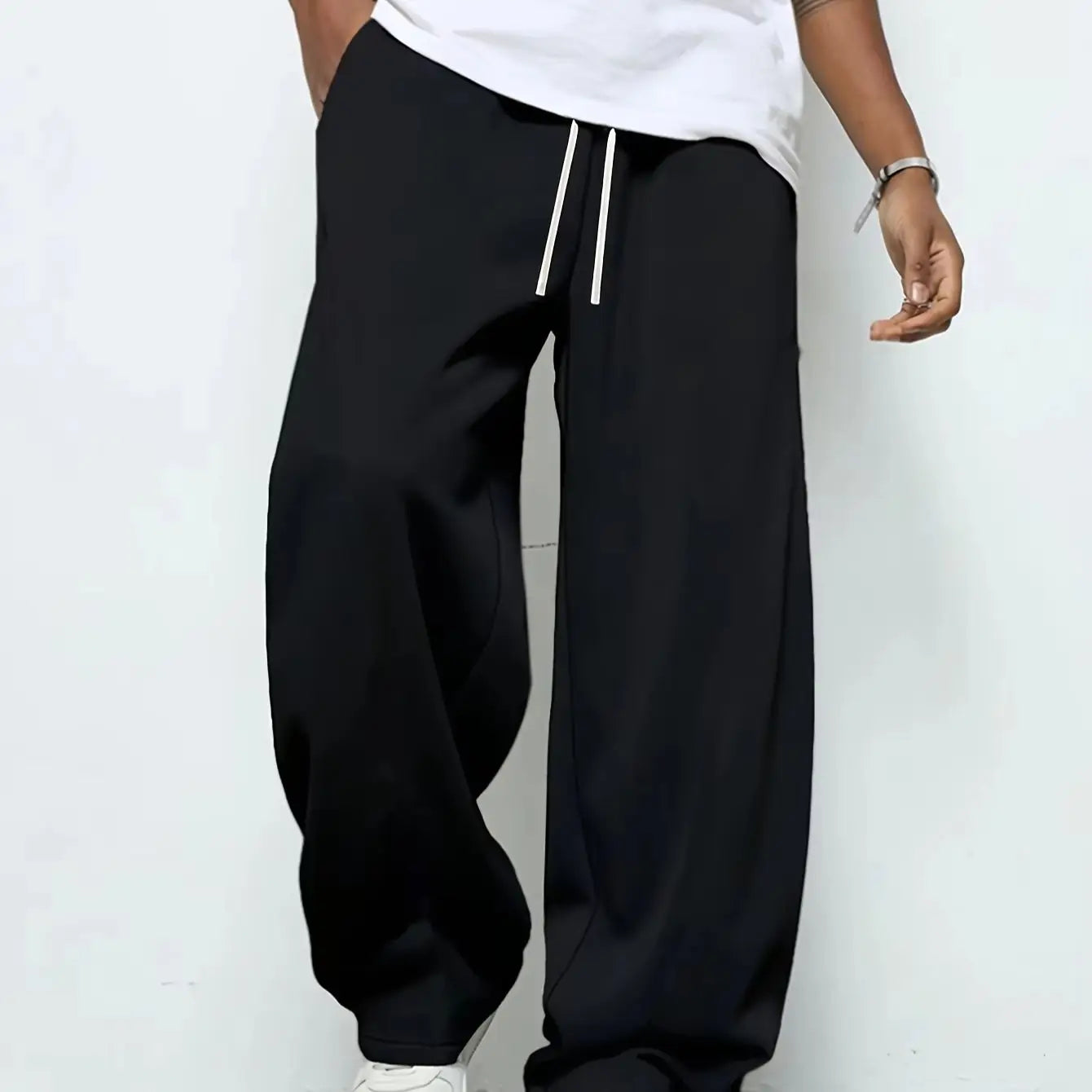 Men's heavy breathable sports jogging pants elastic drawstring waist loose straight casual trousers thick men's sweater pants