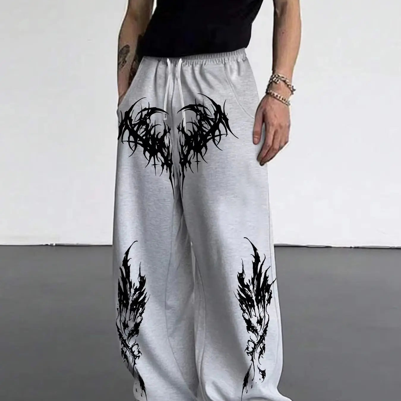 Gothic dark style men's casual sports jogging pants fashion trend sports long wide leg pants men clothing baggy pants